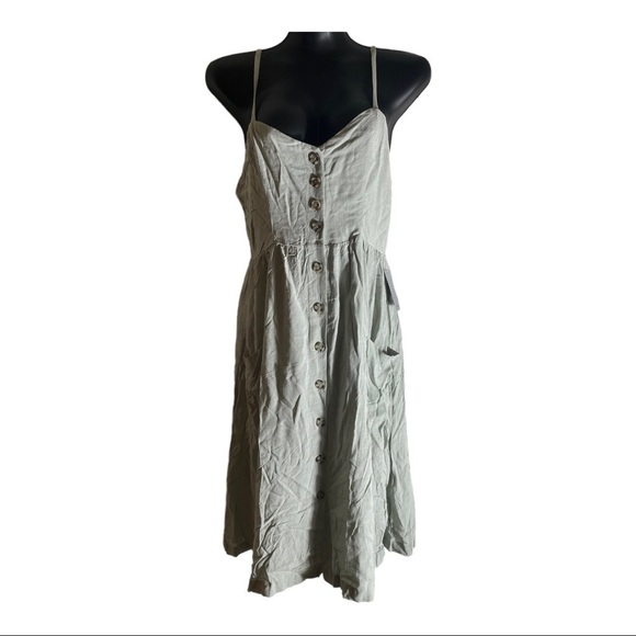 𝅺GOOD LUCK GEM Button Front Sleeveless Midi Dress sage green - Picture 2 of 13